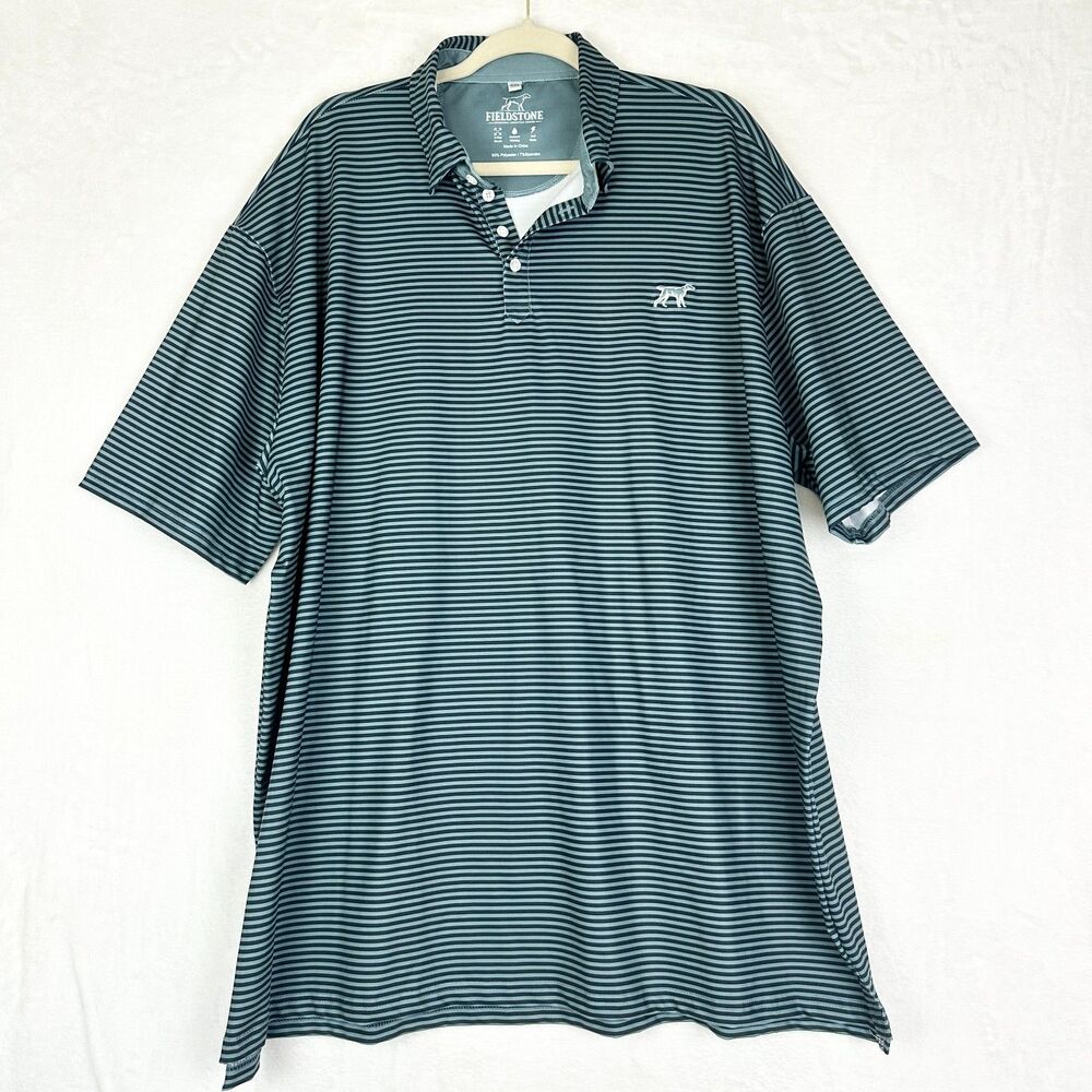 Fieldstone Signature Performance Polo Size 4XL Navy Slate Stripe Stretch Wicking